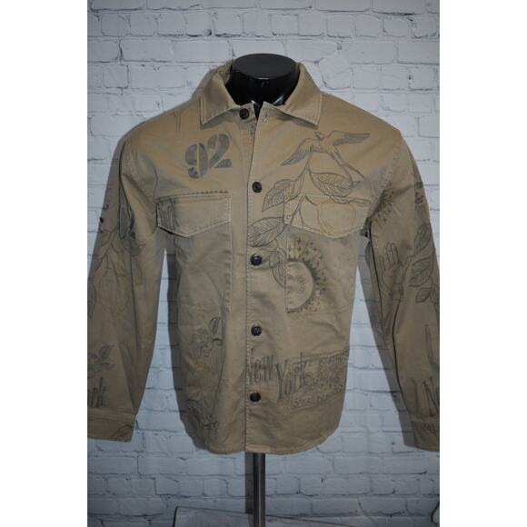 Abercrombie & Fitch shacket Shirt Mens Size Small Tan Floral Cotton NEW - Picture 2 of 8